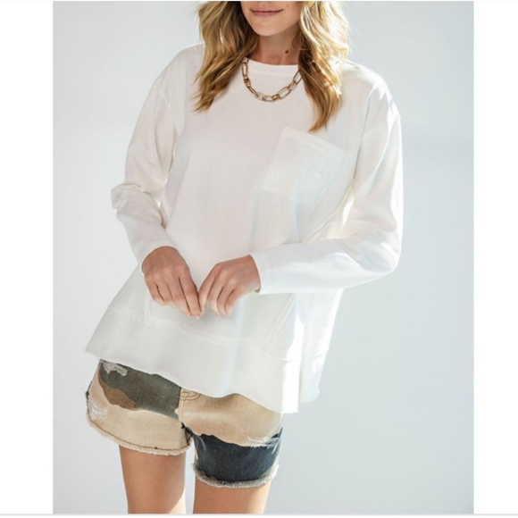 easel Tops - Nwt, Easel, white long sleeve thicker patch pocket tee, Large